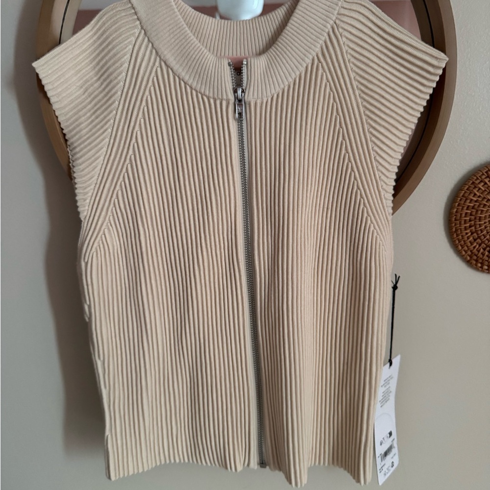 Alo Cream Ribbed Zip-Up Vest